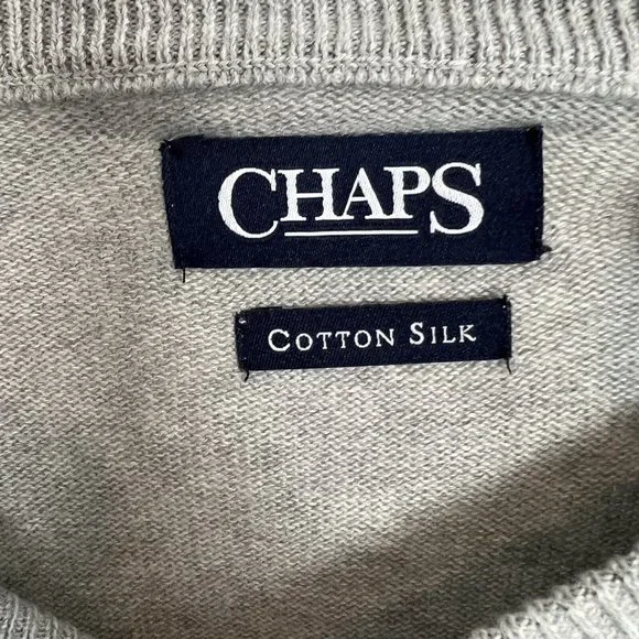 Chaps Sweater Mens Large Grey V-Neck Cotton Silk NWT MSRP $60 - Picture 6 of 12